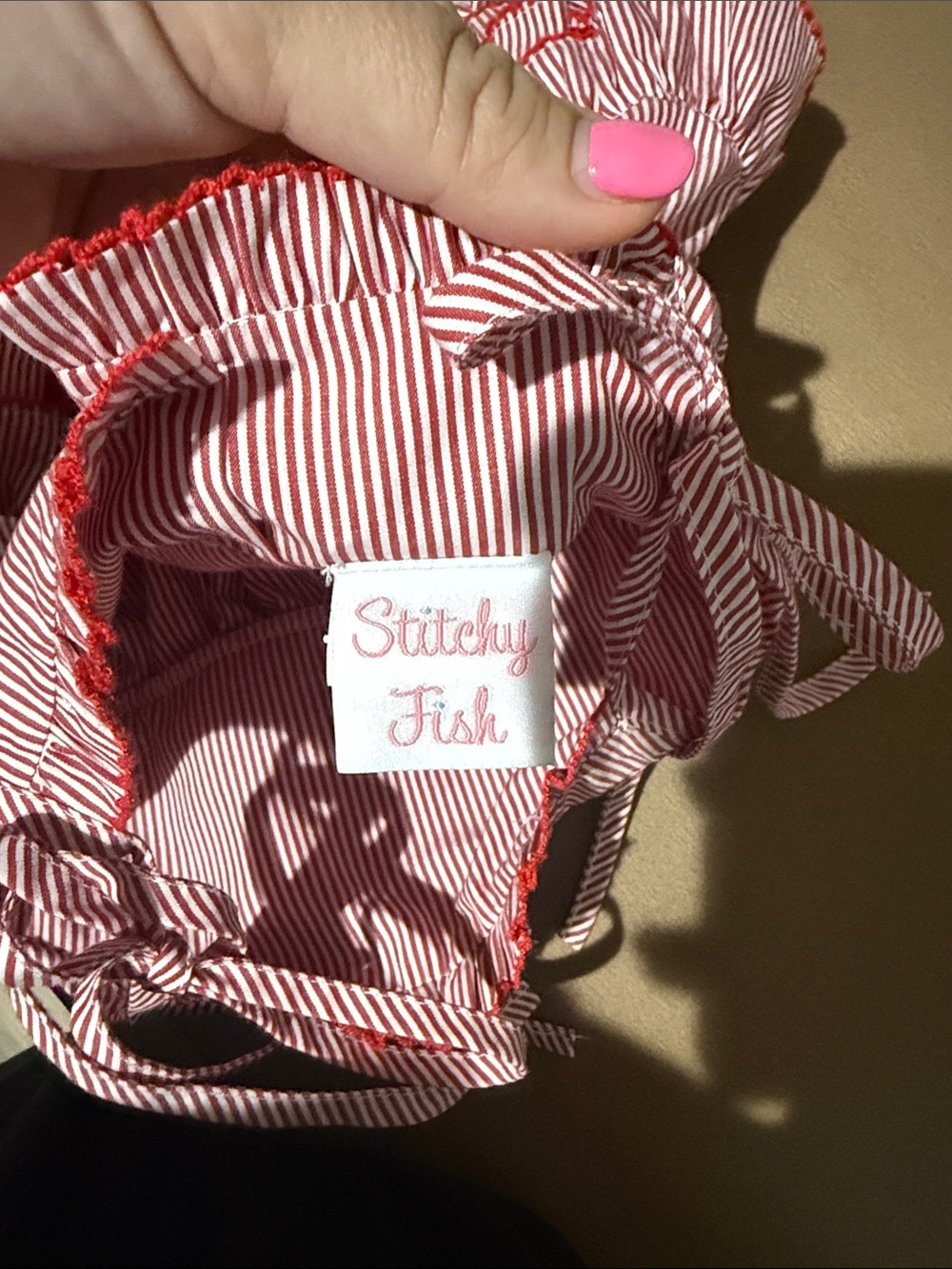 Stitchy Fish Red Striped Baby Romper with Minnie Mouse and Bow Accents - Picture 6 of 6